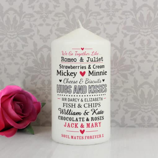 Personalised We Go Together Like…. Pillar Candle