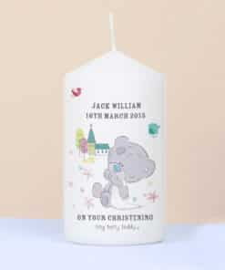 Personalised Tiny Tatty Teddy Christening Pillar Candle