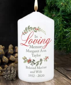 Personalised In Loving Memory Wreath Pillar Candle