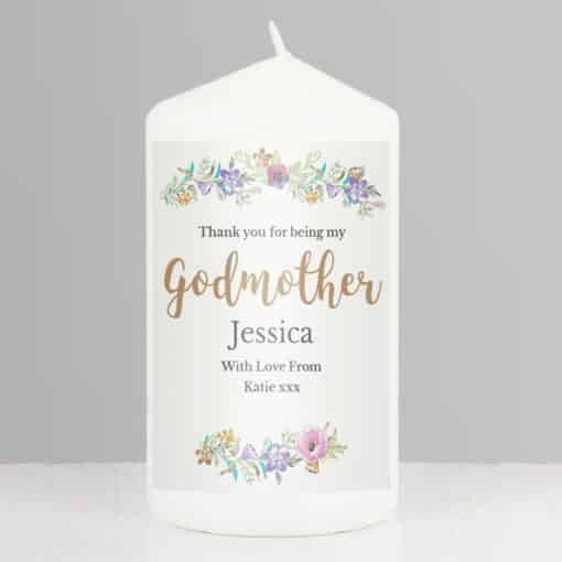 Personalised Godmother 'Floral Watercolour' Pillar Candle