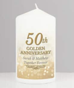 Personalised 50th Golden Anniversary Pillar Candle