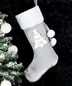 Personalised Christmas Tree Luxury Silver Grey Stocking