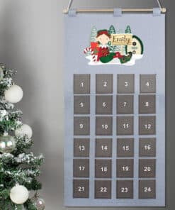 Personalised Elf Advent Calendar In Silver Grey