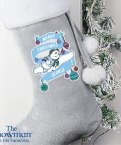 Personalised The Snowman and the Snowdog Luxury Silver Grey Stocking