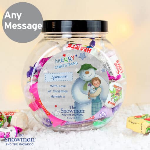 Personalised The Snowman and the Snowdog Blue Sweet Jar