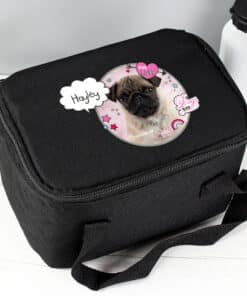 Personalised Rachael Hale Doodle Pug Black Lunch Bag