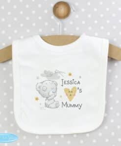 Personalise this Me To You Tiny Tatty Teddy I Heart Baby Bib with two names up to 12 characters in length.