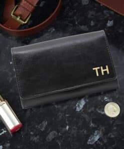 Personalised Gold Initials Black Purse