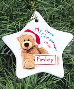 Personalised My First Christmas Teddy Ceramic Star Decoration