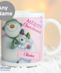 Personalised The Snowman and the Snowdog Pink Mug