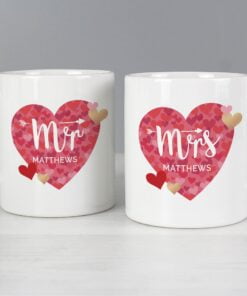 Personalised Mr and Mrs Valentine's Day Confetti Hearts Mug Set