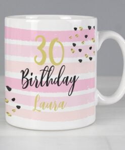 Personalised Birthday Gold and Pink Stripe Mug