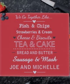 Personalised We Go Together Like.... Glass Chopping Board/Worktop Saver