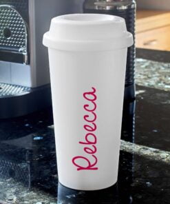 Personalised Pink Name Island Insulated Eco Travel Cup