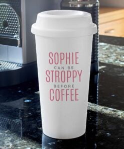 Personalised Pink Text Slogan Insulated Eco Travel Cup