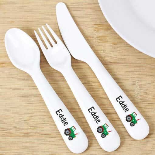 Personalised Tractor 3 Piece Plastic Cutlery Set