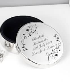 Personalised Black Swirl Round Trinket Box