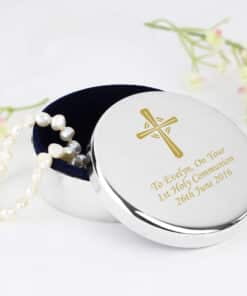 Personalised Gold Cross Trinket Box - Ideal For Rosary Beads