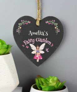 Personalised Fairy Garden Slate Heart Decoration