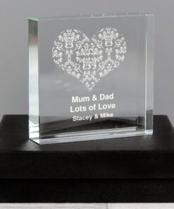 Personalised Damask White Heart Large Crystal Token