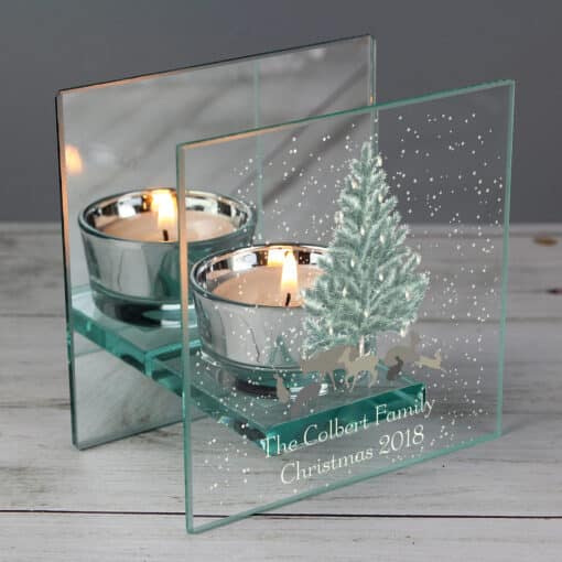 Personalised A Winter's Night Mirrored Glass Tea Light Candle Holder