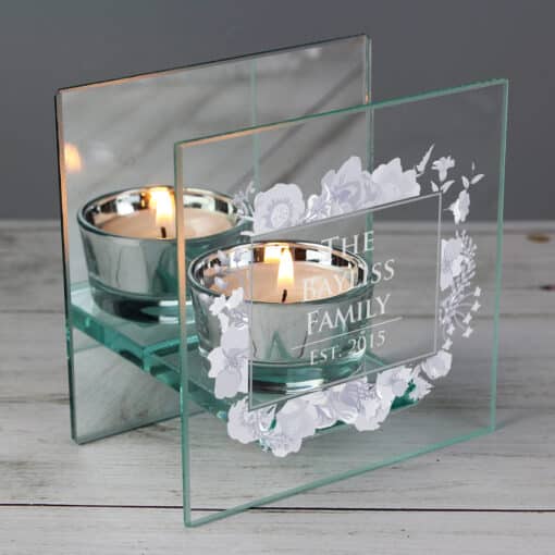 Personalised Soft Watercolour Mirrored Glass Tea Light Candle Holder