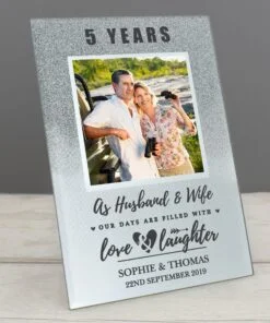 Personalised Anniversary 4x4 Glitter Glass Photo Frame