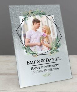 Personalised Geo Leaves 4x4 Glitter Glass Photo Frame
