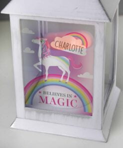 Personalised Unicorn Frost White Lantern