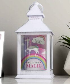 Personalised Unicorn Frost White Lantern