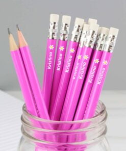 Personalised Flower Motif Pink Pencils