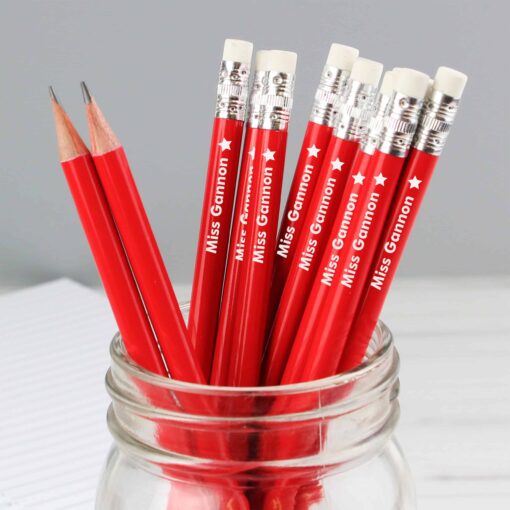 Personalised Star Motif Red Wooden Pencils