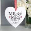 Personalised Mr & Mrs Wooden Heart Decoration
