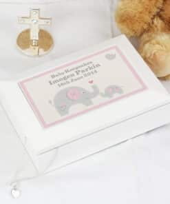 Personalised Pink Baby Elephant White Wooden Keepsake Box