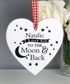 Personalised To the Moon and Back... Wooden Heart Decoration