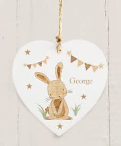 Personalised Hessian Rabbit Wooden Heart Decoration