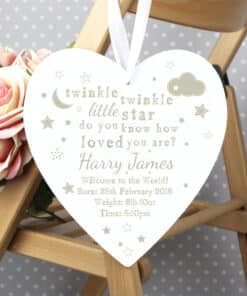 Personalised Twinkle Twinkle Large Wooden Heart Decoration