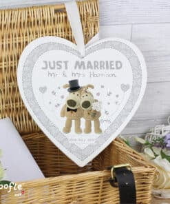 Personalised Boofle Wedding Large Wooden Heart Decoration