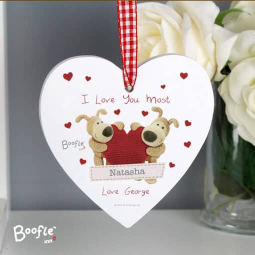 Personalised Boofle Shared Heart Wooden Heart Decoration