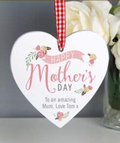 Personalised Floral Bouquet Mother's Day Wooden Heart Decoration