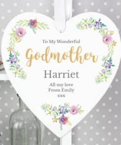 Personalised Any Role 'Floral Watercolour' Large Wooden Heart Decoration