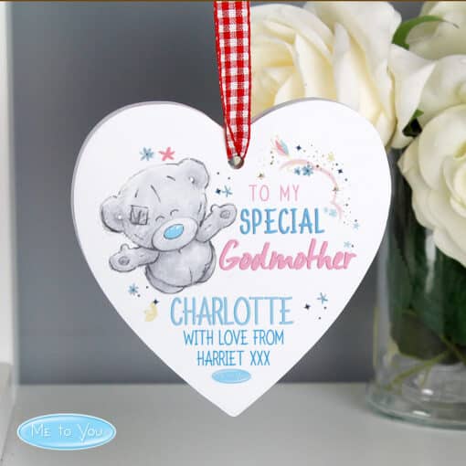 Personalised Me to You Godmother Wooden Heart Decoration