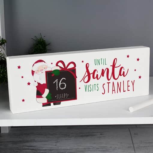 Personalised Santa Christmas Chalk Countdown Wooden Block Sign