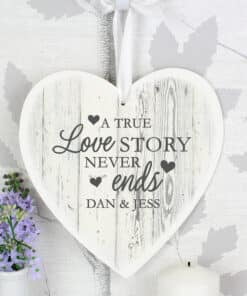Personalised Love Story Large Wooden Heart Decoration