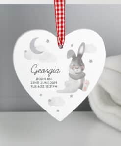 Personalised Baby Bunny Wooden Heart Decoration