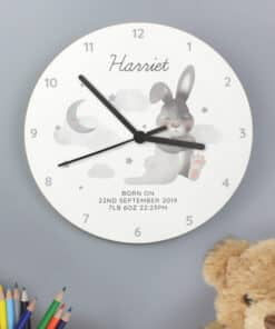 Personalised Baby Bunny White Wooden Clock