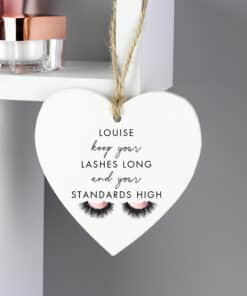 Personalised Eyelash Wooden Heart Decoration