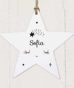 Personalised Baby Moon Wooden Star Decoration