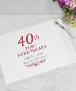 Personalised 40th Ruby Anniversary Hardback Guest Book & Pen