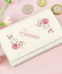 Personalised Floral Cream Leather Purse